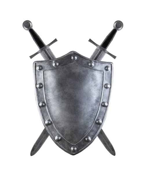 Medieval Shield Two Crossed Swords Isolated White Background — Stock Photo, Image