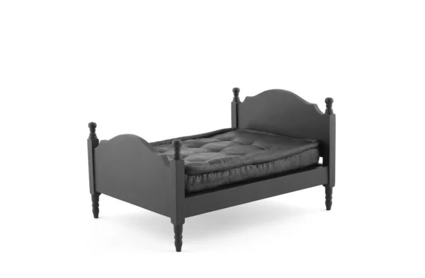 Black Wooden Bed Miniature White Background Clipping Path — Stock fotografie