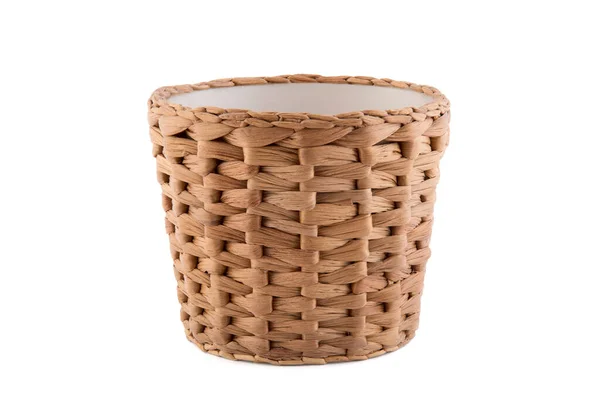 Wicker Blomkruka Isolerad Vit Bakgrund Med Klippning Väg — Stockfoto