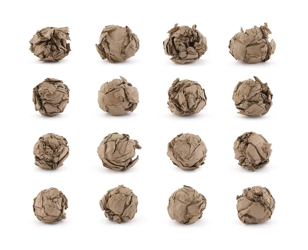 Set Crumpled Brown Paper Ball White Background — Stock Photo, Image