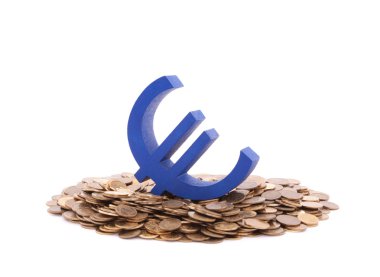 madeni para yığını ile mavi euro simgesi