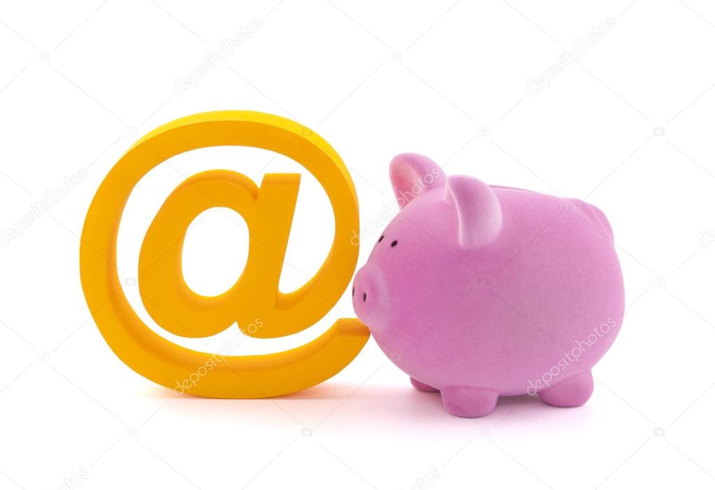 Piggy bank with email symbol