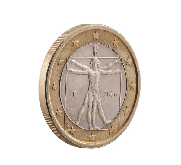 Italian One Euro with Vitruvian Man. Recorte de ruta incluido . —  Fotos de Stock