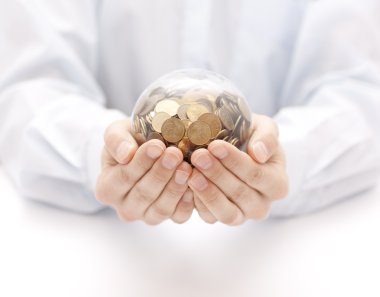 Crystal ball with money in hands clipart