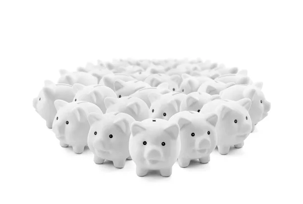 Large group of white piggy banks — Stock Photo, Image