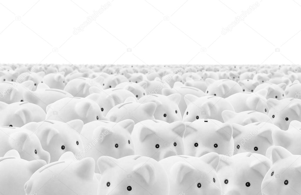 Large group of white piggy banks