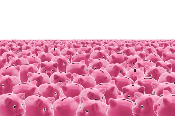 Grande grupo de bancos piggy rosa — Fotografia de Stock