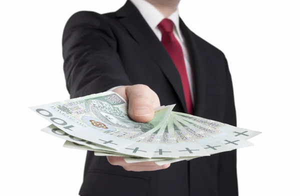 Lehçe para tutan bir iş adamı. Kırpma yolu dahil.