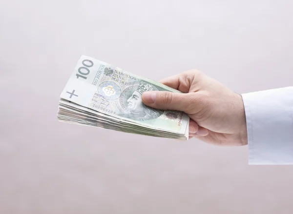 Dinheiro polaco na mão Imagem De Stock