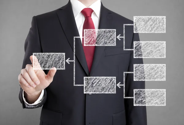 Businessman showing diagram drawn with chalk — Stock Photo, Image