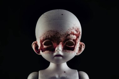 Karanlıkta ürkütücü kanlı bebek yüzü