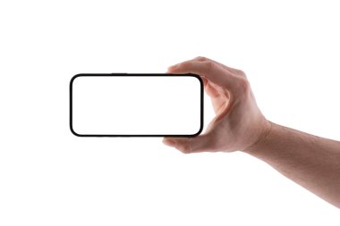 Beyaz arkaplanda kırpma yolu ile izole edilmiş boş ekran ile modern akıllı telefon