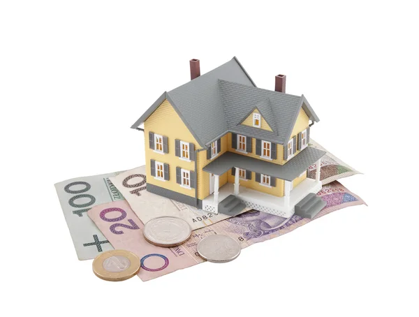 Casa en dinero polaco aislado en blanco — Foto de Stock