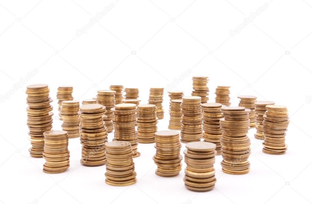 Stack of coins on white background