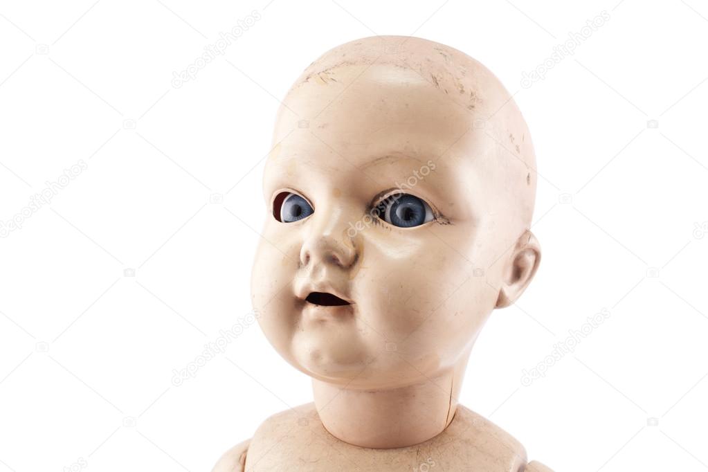 Doll face isolated on white with clipping path
