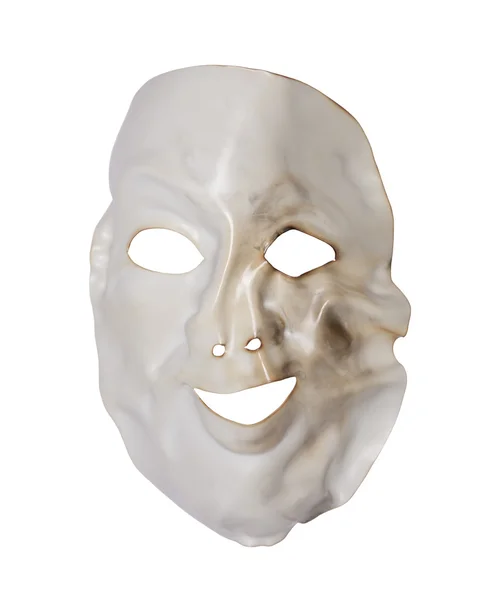 White deformed mask isolated on white with clipping path — Stock Photo, Image