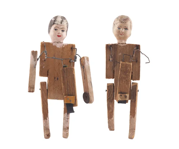 Vintage wooden dolls isolated on white background with clipping path — Stock Photo, Image