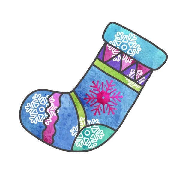 Watercolor Christmas sock. — Stock Vector