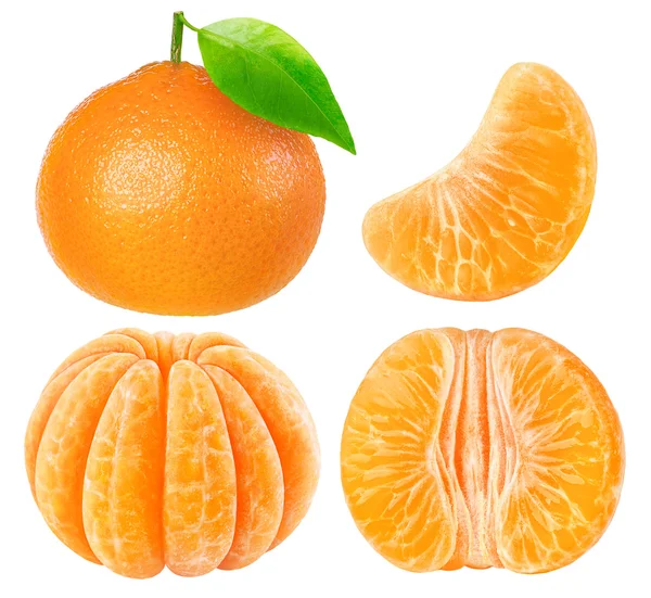 Verzameling van geïsoleerde tangerine stukjes — Stockfoto