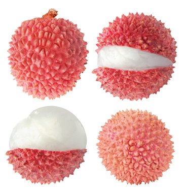 İzole bütün ve kesme lychee meyve toplama