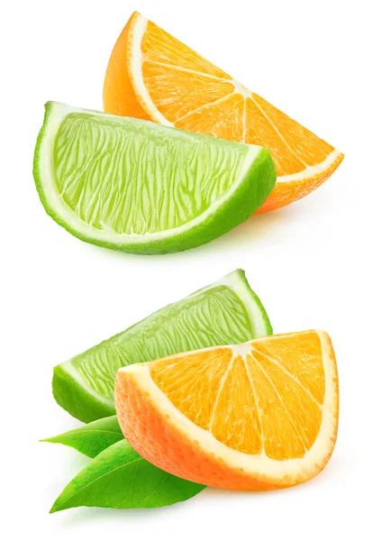 Ізольовані вирізані апельсин і лайм — стокове фото