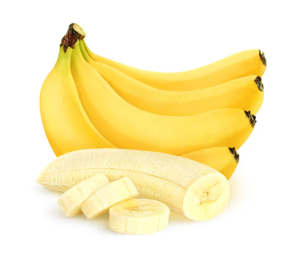 Na białym tle nacięcie obranych bananów kilka — Zdjęcie stockowe