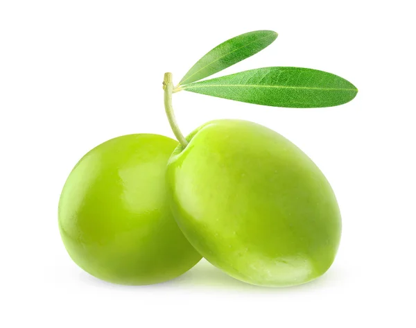 Two isolated green olives — Stock Photo, Image