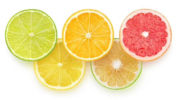 オリンピックのロゴとして柑橘系の果物のスライス — ストック写真