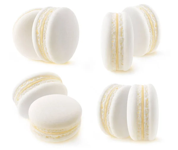 Collection Macarons Blancs Isolés Deux Macarons Vanille Noix Coco Isolés — Photo