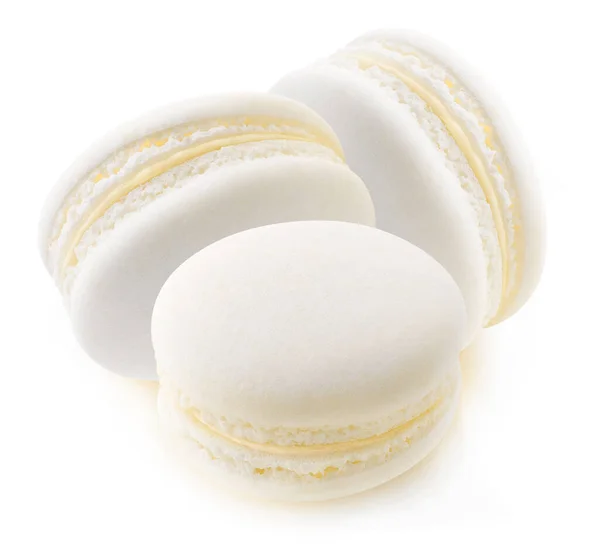 Three White Macaroons Vanilla Coconut Isolated White Background — Stock Photo, Image