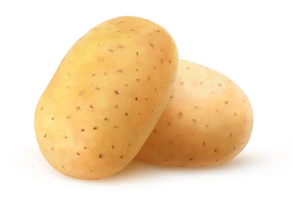 Δύο Ακατέργαστες Πατάτες Που Απομονώνονται Λευκό Φόντο — Φωτογραφία Αρχείου