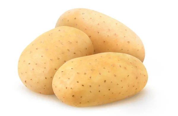 Drei Ganze Roh Gewaschene Kartoffeln Isoliert Auf Weißem Hintergrund — Stockfoto