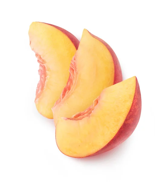 Isolated Peach Slices Three Pieces Peach Fruit Row Top Each — Stock Photo, Image