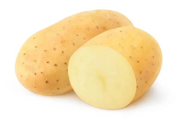 Eineinhalb Roh Gewaschene Kartoffeln Isoliert Auf Weißem Hintergrund — Stockfoto