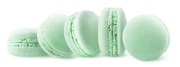 白を基調とした五本の緑 ピスタチオかミント のマカロン — ストック写真