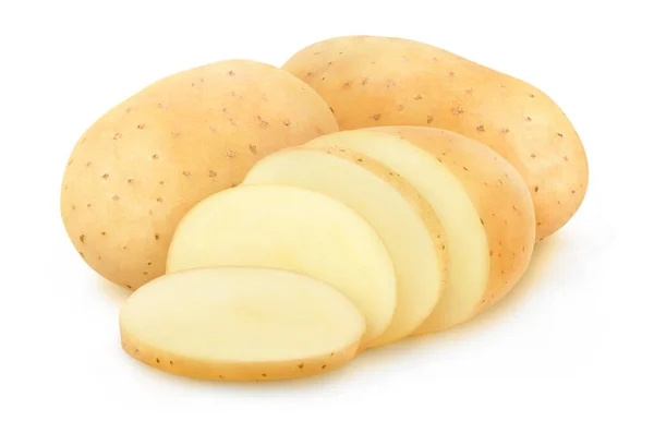 Patatas Crudas Lavadas Cortadas Chips Aisladas Sobre Fondo Blanco —  Fotos de Stock