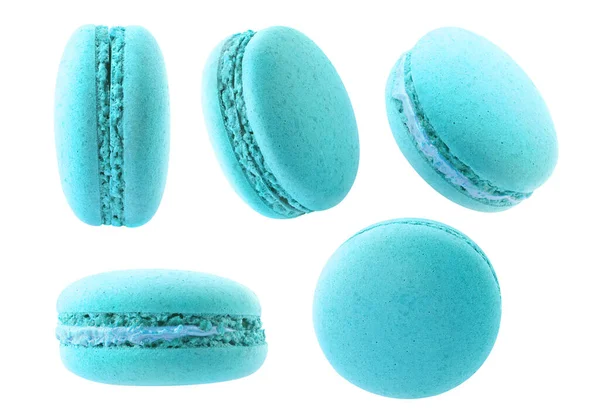 Macarons Isolés Bleu Clair Collection Macarons Bleuets Bubblegum Différents Angles — Photo