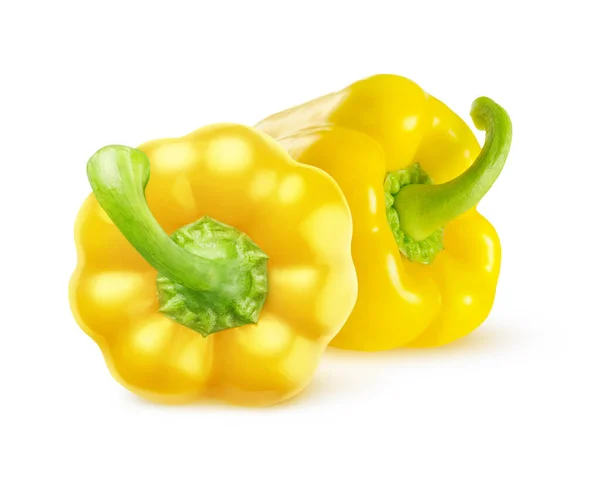 Zwei Frische Gelbe Paprika Isoliert Auf Weißem Hintergrund — Stockfoto