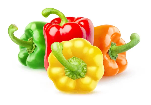 Pimentos Isolados Quatro Pimentas Diferentes Cores Vermelho Verde Amarelo Laranja — Fotografia de Stock