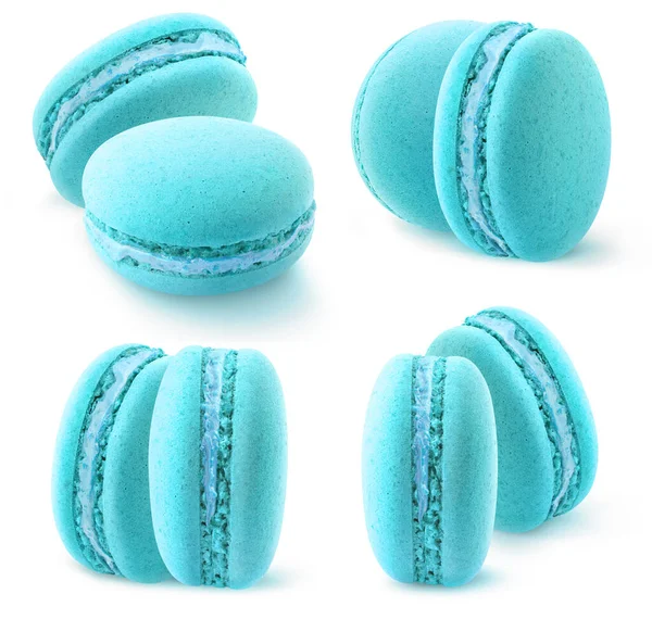 Deux Macarons Bleus Isolés Sur Fond Blanc — Photo