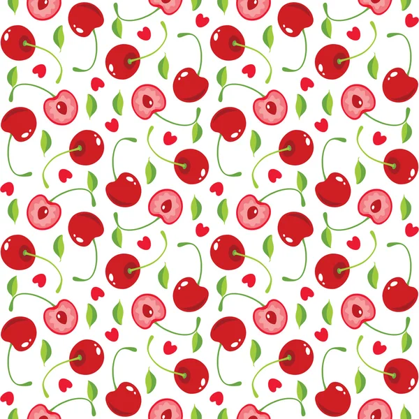 Cherries and hearts seamless pattern — Stock Vector