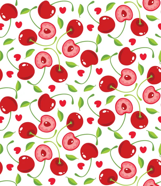 Cherries and hearts background — Stock Vector