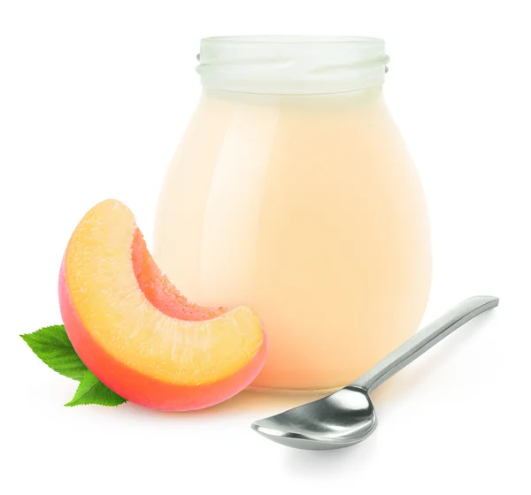 Peach yogurt jar — Stock Photo, Image