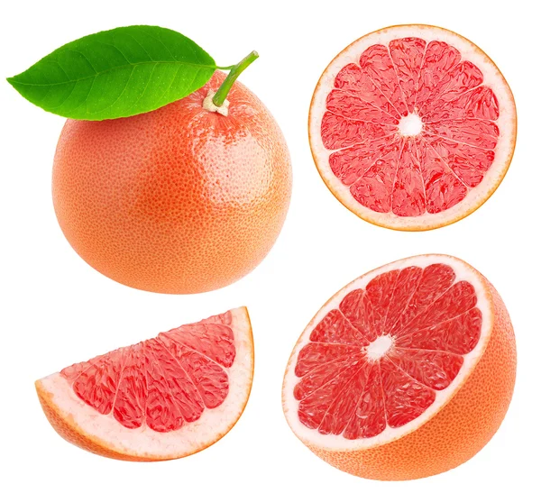 Isolerade hela och skär grapefrukt samling — Stockfoto