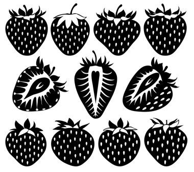 Farklı şekiller siyah vektör çilek