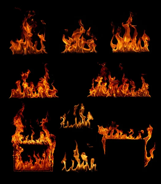 Fire flames in black — Stock Photo, Image