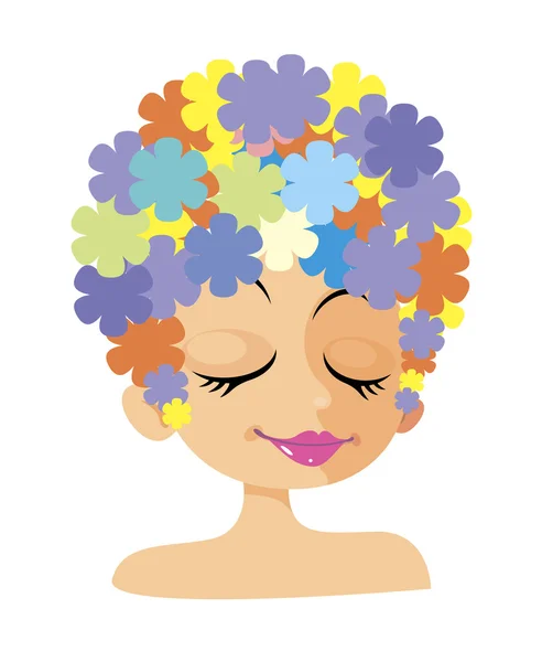 Ragazza con fiori invece capelli — Vettoriale Stock