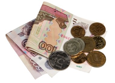 Faturaları beş yüz ve yüz ruble ve madeni paralar