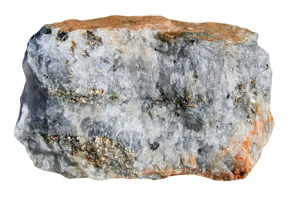 A szulfidok, fehér alapon kvarc — Stock Fotó