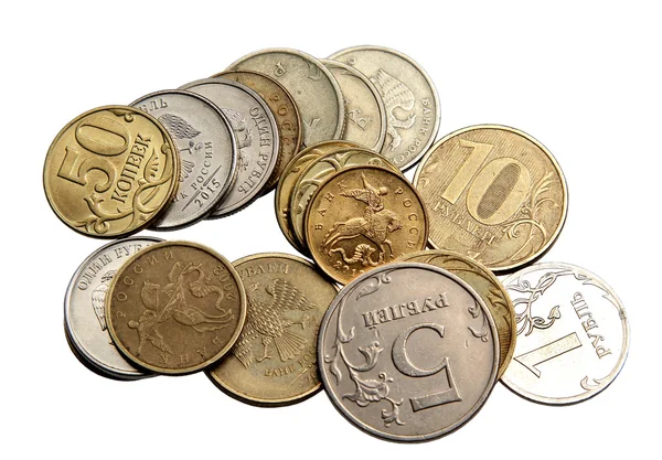 Small Russian coins on a white background — Stock Photo, Image